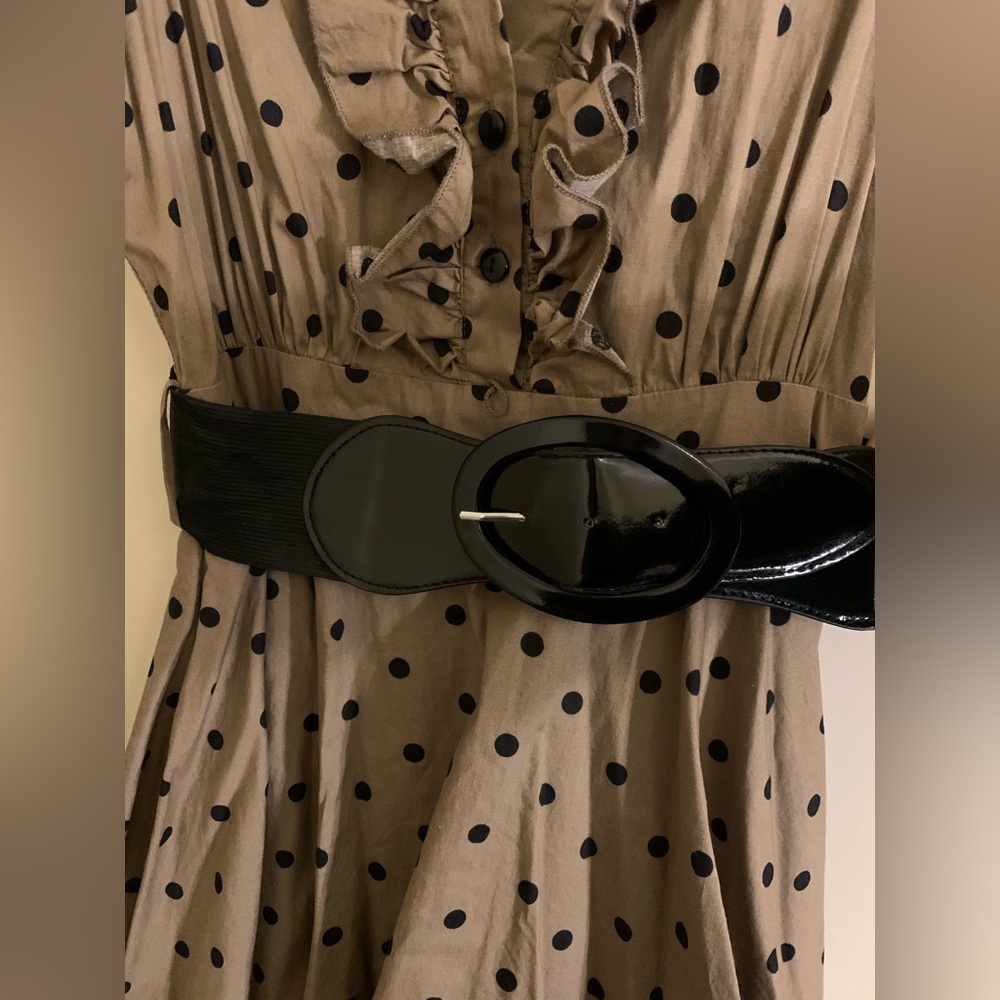 NWOT Charly Madison Women’s Polka Dot Cocktail Midi Dress in Beige/Black - Picture 6 of 9